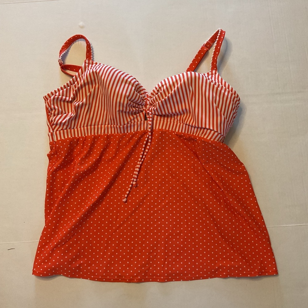 Orange Striped and Polka Dot Swim Top